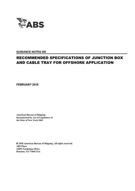 RECOMMENDED SPECIFICATIONS OF JUNCTION BOX AND CABLE TRAY FOR OFFSHORE 